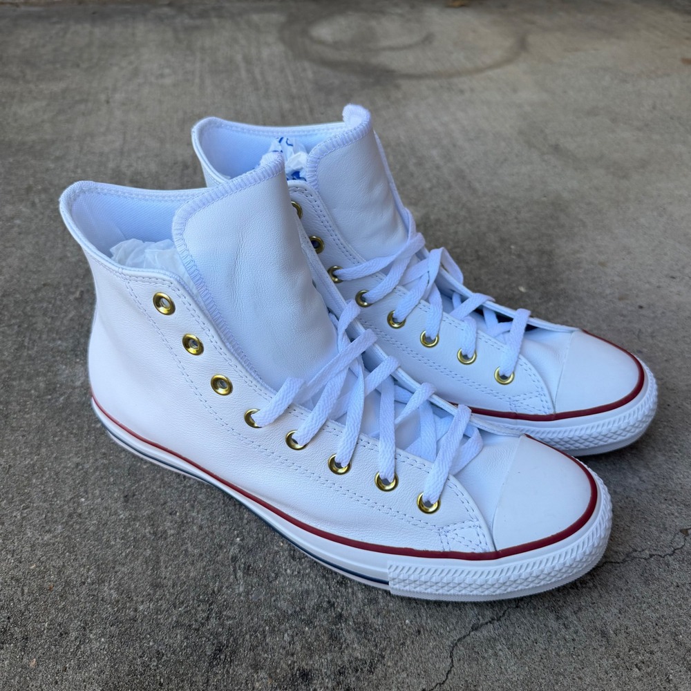Converse Chuck Taylor All Star High Top White Leather Gold Custom Mens 11.5